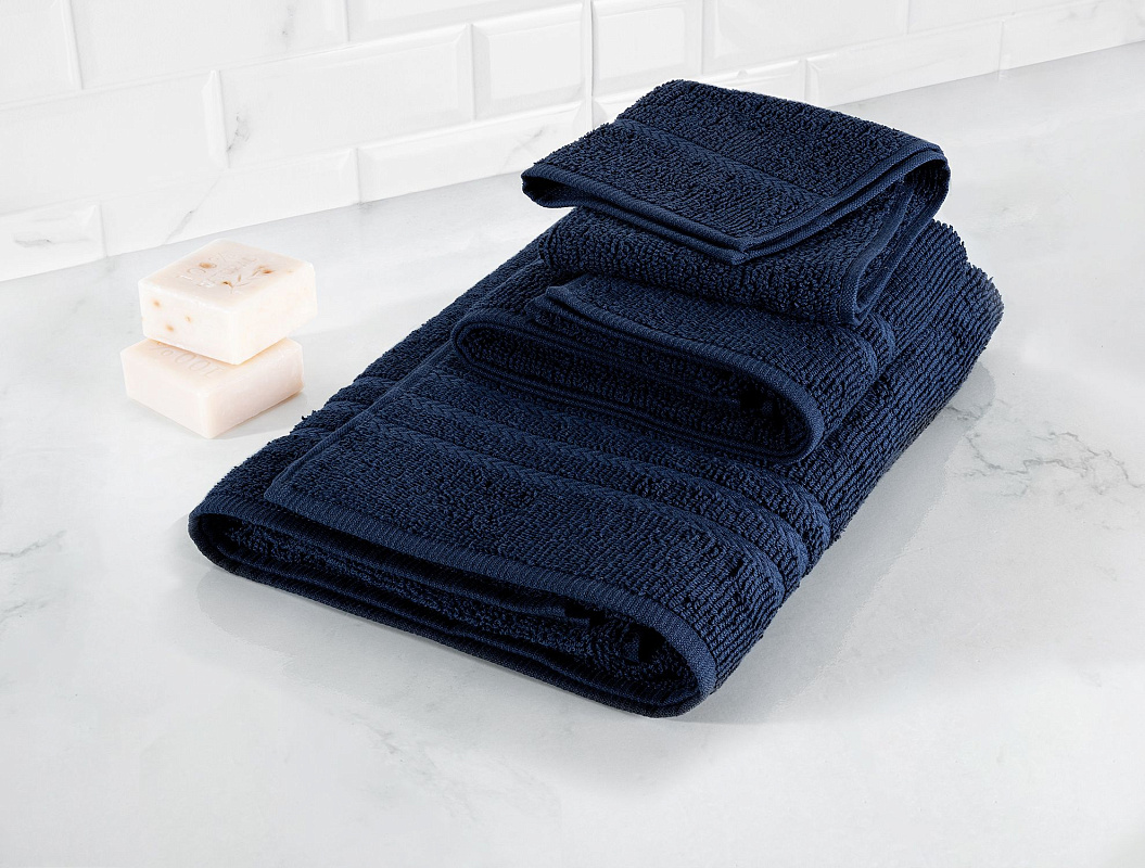 Набор махровых полотенец Avril из 3 шт. 30x46см, 50x76см, 70x140см - темно-синий
