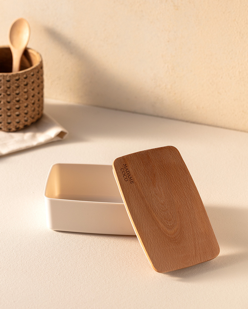 Ланч-бокс с деревянной крышкой Margot 750 мл. - экрю