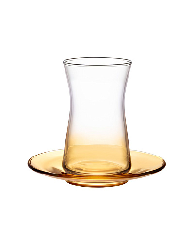 Набор стеклянных чашек и блюдец Gemma из 6 шт., 170 мл  - янтарный
