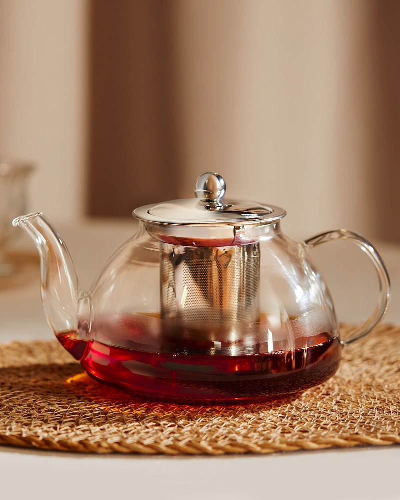 Чайник Floren с сетчатым ситом 1000 мл. - боросиликатное стекло