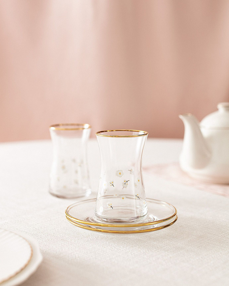 Набор стеклянных чашек и блюдец Gemma VillaGues Marguerite из 6 шт., 170 мл