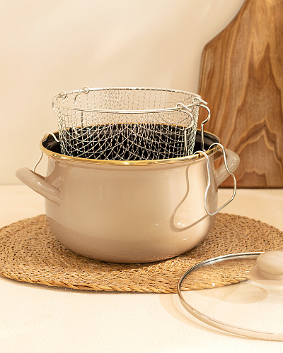 Эмалированная металлическая кастрюля Bonneville с крышкой 3,5 л. - бежевый