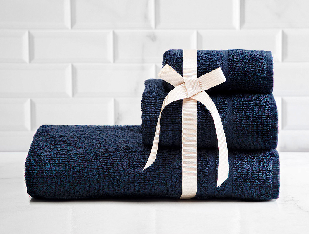 Набор махровых полотенец Avril из 3 шт. 30x46см, 50x76см, 70x140см - темно-синий