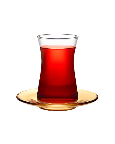 Набор стеклянных чашек и блюдец Gemma из 6 шт., 170 мл  - янтарный