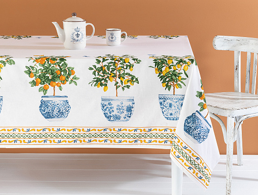 Скатерть Citron 160x250 см. - оранжевая / белая