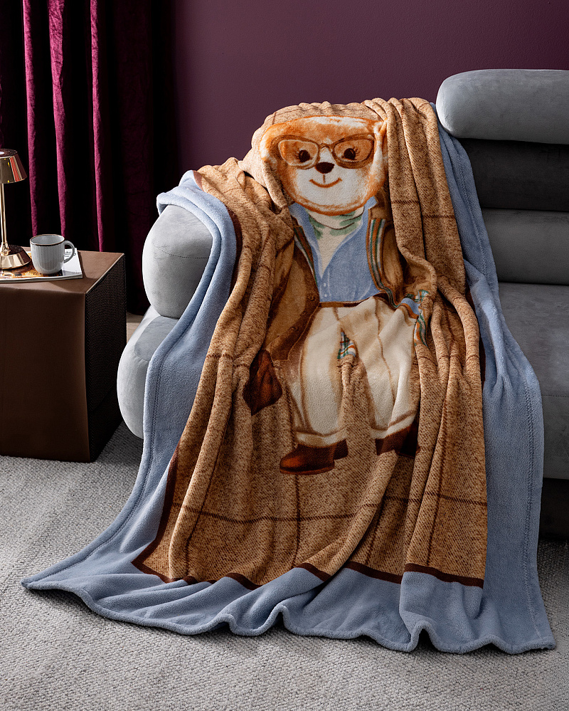 Плед Rezay Bear 130x170 см. - коричневый / голубой