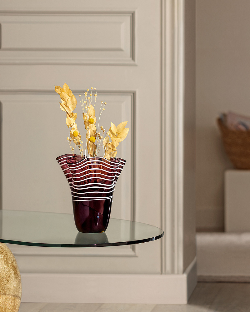 Стеклянная ваза ручной работы Honfleur 25x25 см. - сливовая