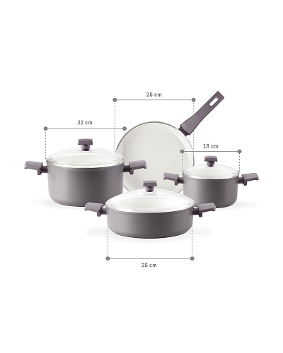 Набор посуды Nano Ceramic из 7 шт., 18-22-26 см. - темно-серый / темно-фиолетовый
