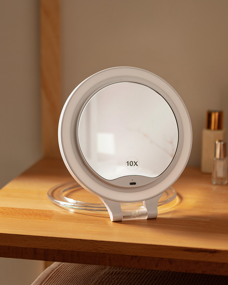 Зеркало Mirin на выдвижной ножке с подсветкой 19,5x21,9x2,7 см, - пластик, стекло