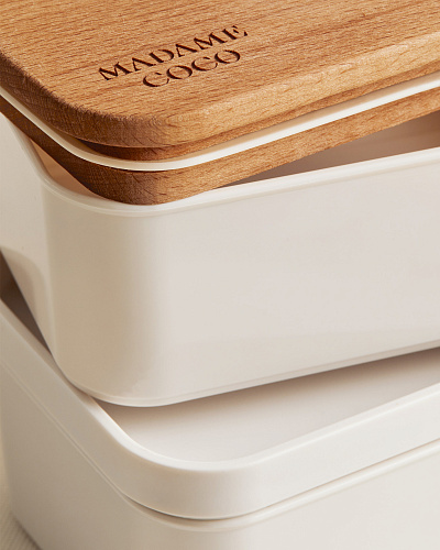 Набор ланч боксов с деревянной крышкой Margot из 2 шт., 500 мл. - экрю