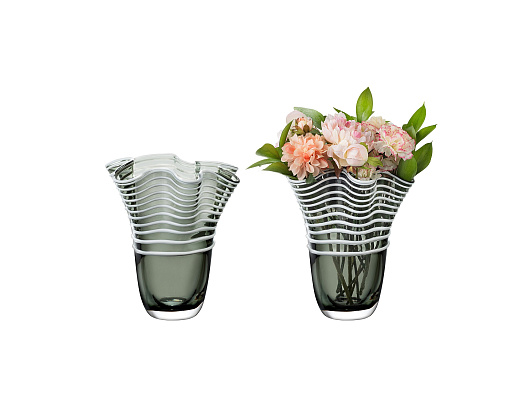 Стеклянная ваза Honfleur ручной работы 25х25 см. -  зелено-белая