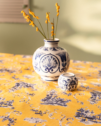 Скатерть Nora 140х200 см - желтая/ голубая