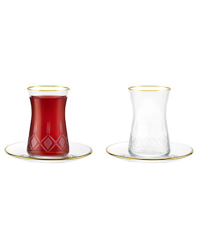 Набор стеклянных чашек и блюдец  Gemma Allure Gold из 6 шт., 170 мл