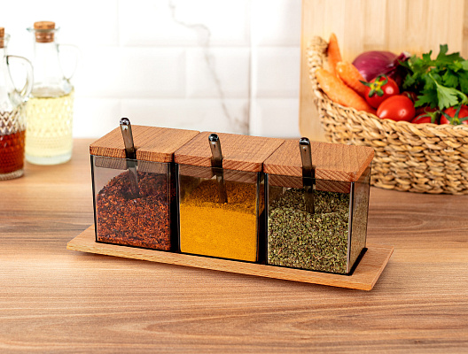 Набор емкостей для специй Geraldin из 3 шт., 9x25,5x11,5 см. - темно-серый