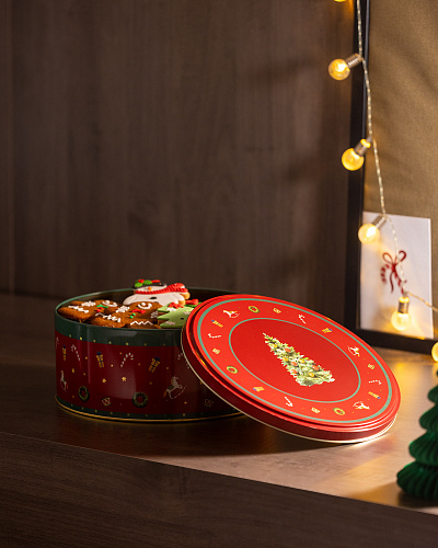 Круглая металлическая коробка Bonni с крышкой 24x24x10 см, металл