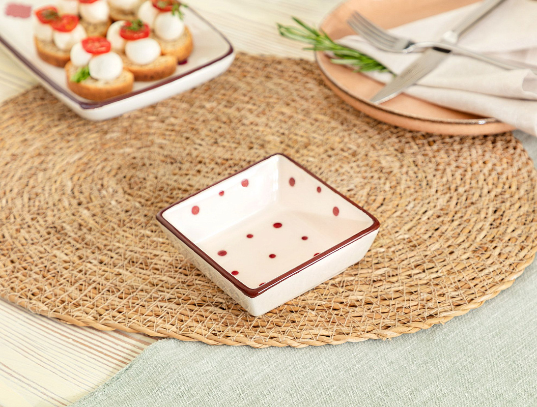 Блюдо керамическое Vie Sauvage 10 см -  белое / красное