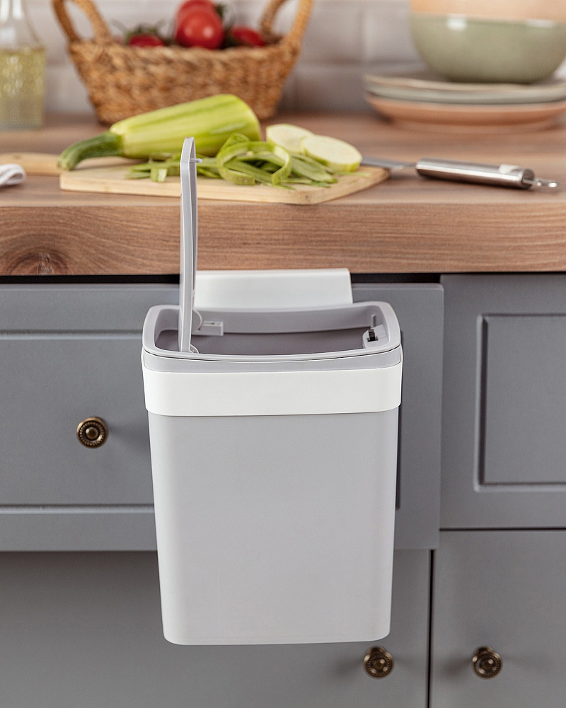 Подвесной контейнер для мусора Olivier Switch 4л  светло-серый