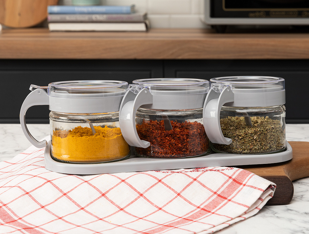 Набор емкостей для специй из 3 шт, - стекло, пластик