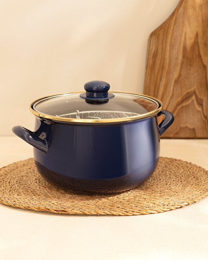 Эмалированная металлическая кастрюля Bonneville с крышкой 3,5 л. - темно-синий