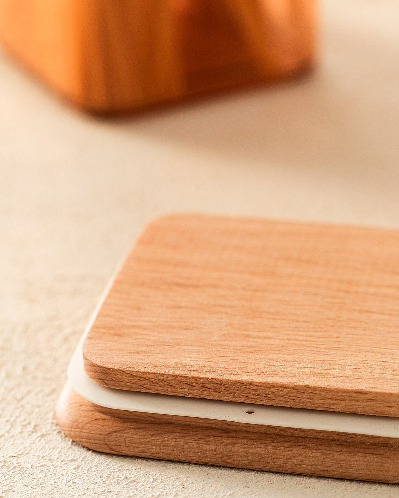 Контейнер Kaviera, с деревянной крышкой, 2100 мл, из 2 шт - янтарный