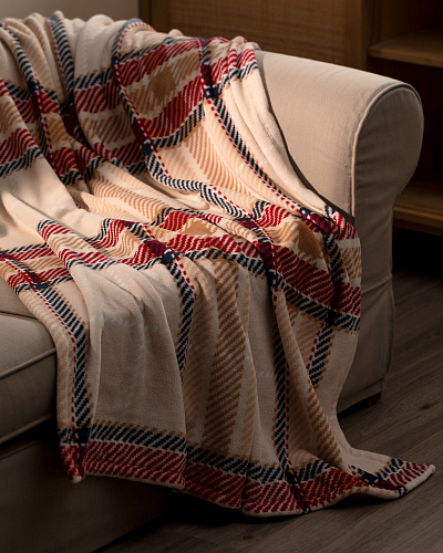 Плед Delit с принтом 130x170 см. - бежевый / красный