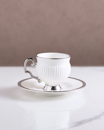 Набор чашек и блюдец Yolande Pensee из 4 шт., 90 мл - серебряный.