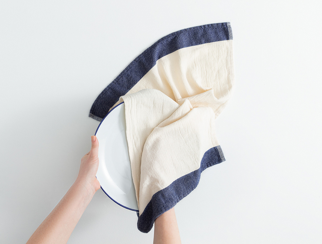 Полотенце кухонное Linda 40x60см - экрю/темно-синий