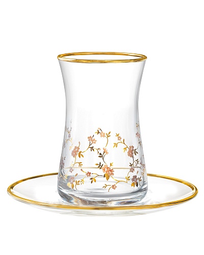 Набор стеклянных чашек и блюдец Gemma Fleur de Lierre Gold из 6 шт., 170 мл