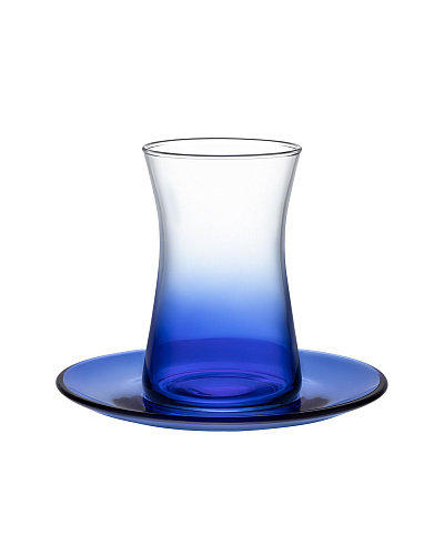 Набор стеклянных чашек и блюдец  Gemma из 6 шт., 170 мл - синий