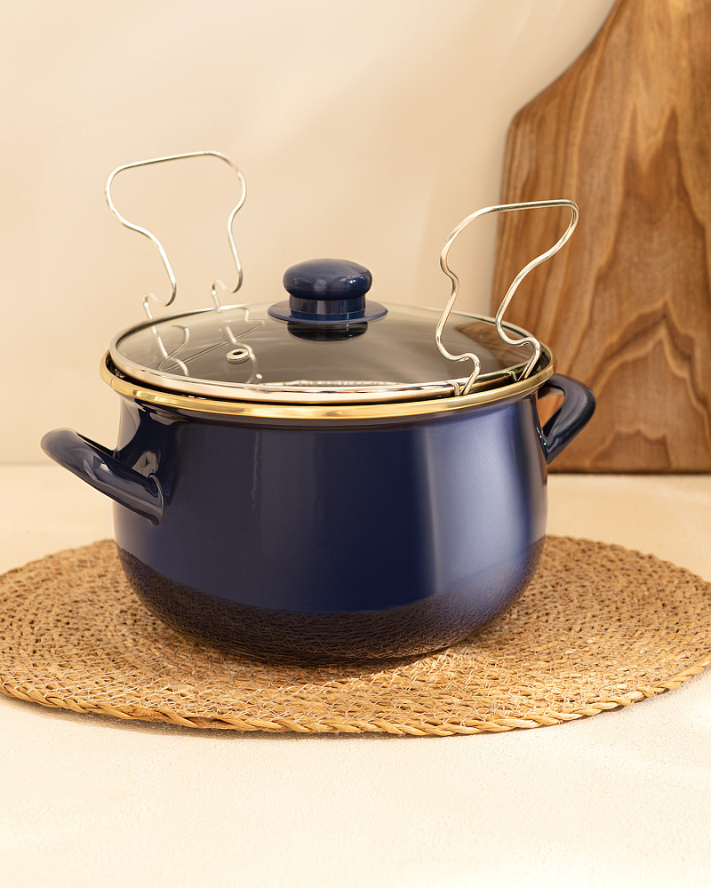 Эмалированная металлическая кастрюля Bonneville с крышкой 3,5 л. - темно-синий