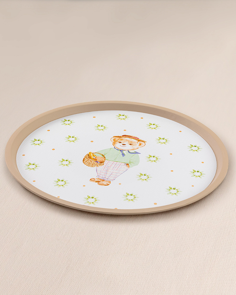 Круглый поднос Liana Bear 36x36x1,5 см. - бежевый / белый