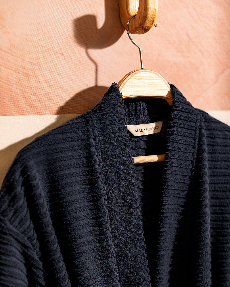 Набор банный унисекс халат и полотенце Carla из 2 шт., L-XL р., 50x90 см. - темно-синий