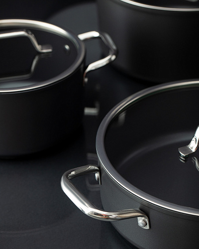 Набор посуды Titanium Professional из 7 шт., 18-22-26 см. - темно-серый
