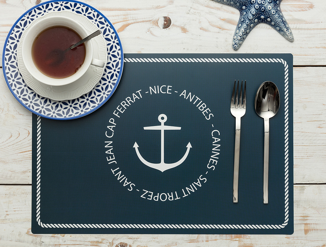 Подставка под приборы Auhert Yacht Collection из 4 шт., 29x42 см. - белая/ синяя