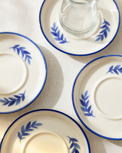 Набор фарфоровых чайных блюдец Grand Feuille из 6 шт., 12x12 см - синий