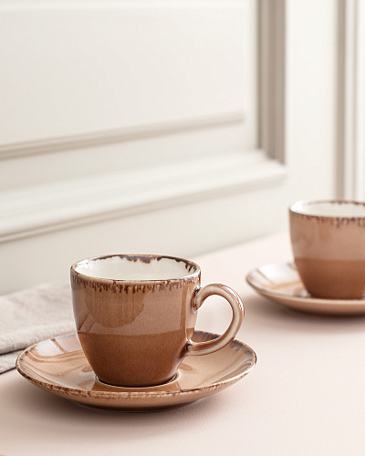 Кофейный набор Monde из 2 чашек и 2 блюдец, фарфор, 90мл - пудровый