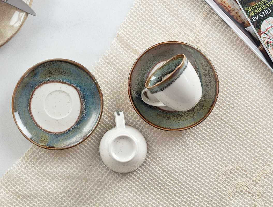 Кофейный набор Mathilda из 2 чашек и 2 блюдец, фарфор, 90мл - бежевый