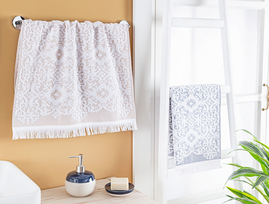 Набор полотенец для лица Domitille из 2 шт., 50x70см - темно-синий/бежевый