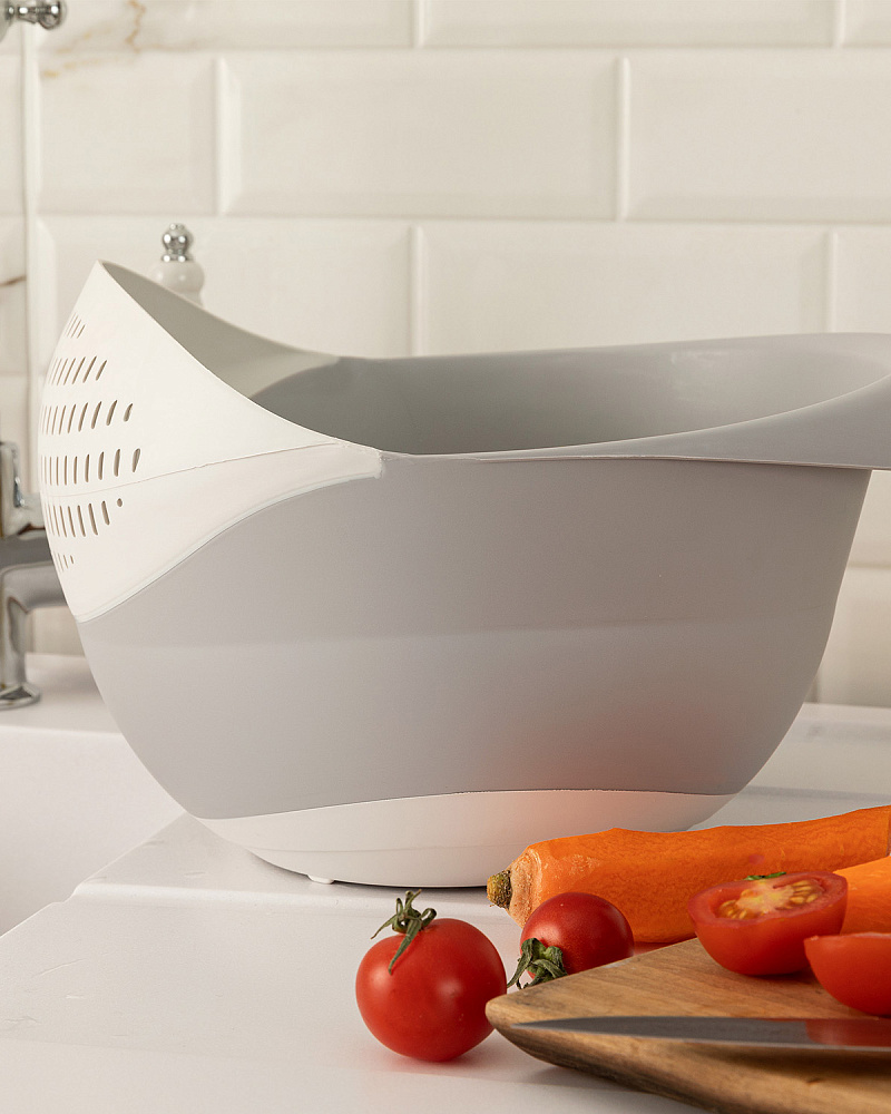 Дуршлаг с миской Purser 24,5x27x17,5 см. - светло-серый