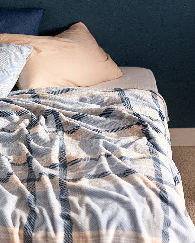 Плед Delit Welsoft с принтом 200x220 см. - голубой / бежевый