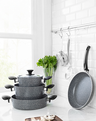 Набор посуды Gordes Granite Look из 7 шт., 18-26 см. - серый