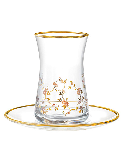 Набор стеклянных чашек и блюдец Gemma Fleur de Lierre Gold из 6 шт., 170 мл