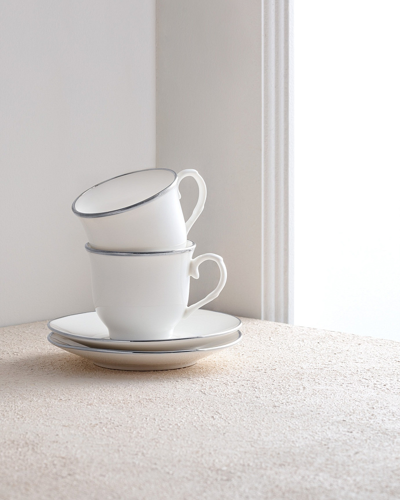 Набор кофейных чашек Rochel на 6 персон 80 мл. - бело-серебристый