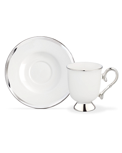 Набор чашек и блюдец Yolande Pecher из 4 шт., 90 мл - серебряный.