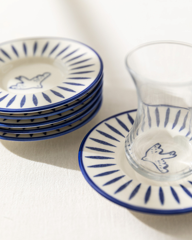 Набор фарфоровых чайных блюдец Luxe Oiseau из 6 шт., 13x13 см - синий