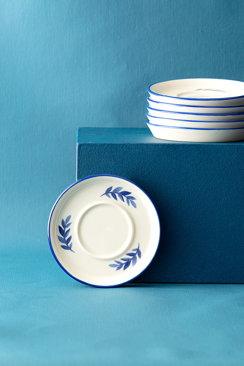 Набор фарфоровых чайных блюдец Grand Feuille из 6 шт., 12x12 см - синий