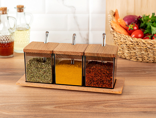 Набор емкостей для специй Geraldin из 3 шт., 9x25,5x11,5 см. - темно-серый