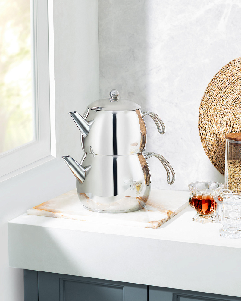 Турецкий двойной чайник Karlotte 2л., 3л., - нержавеющая сталь