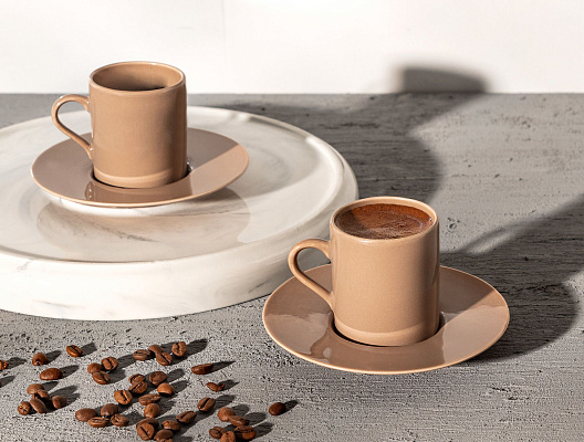 Набор кофейных чашек Lenora на двоих, 90 мл - бежевый