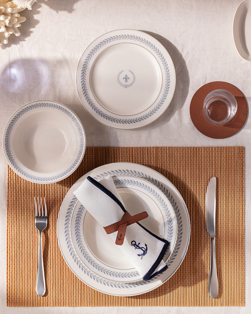 Набор посуды Elegant из 24 предметов - белый / голубой